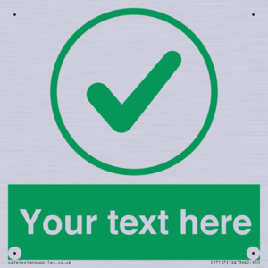 Custom green background, green tick in circle sign